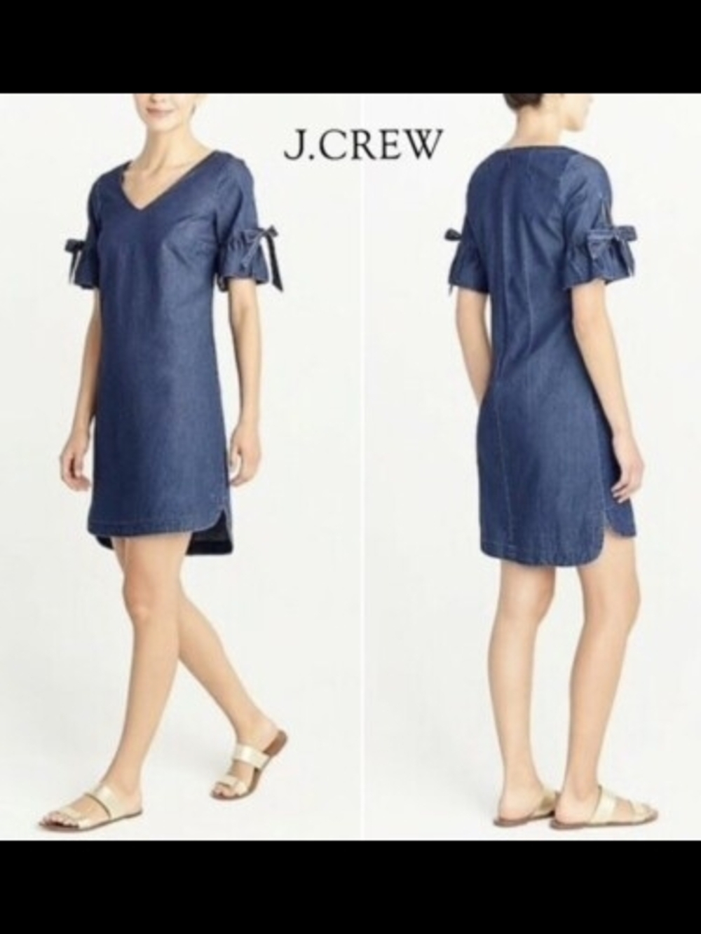 J. Crew NWT Indigo Denim Tie-Sleeve Shift Dress Chambray Mini M